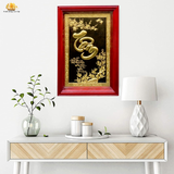  Tranh chữ Tâm 55x81cm đồng vàng nền đen khung gỗ sồi 