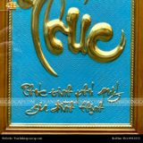  Tranh chữ Phúc 28x38cm không mạ  nền xanh khung gỗ sồi 