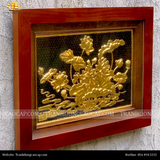  Tranh Hoa Sen 38x54cm mạ vàng 24K nền đen khung gỗ sồi 