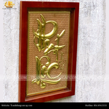  Tranh chữ Phát Lộc 38x54cm đồng vàng nền hồng khung gỗ sồi 