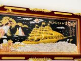  Tranh đồng Thuận buồm xuôi gió đồng vàng dát vàng bạc khung đục dát 120x230 cm 