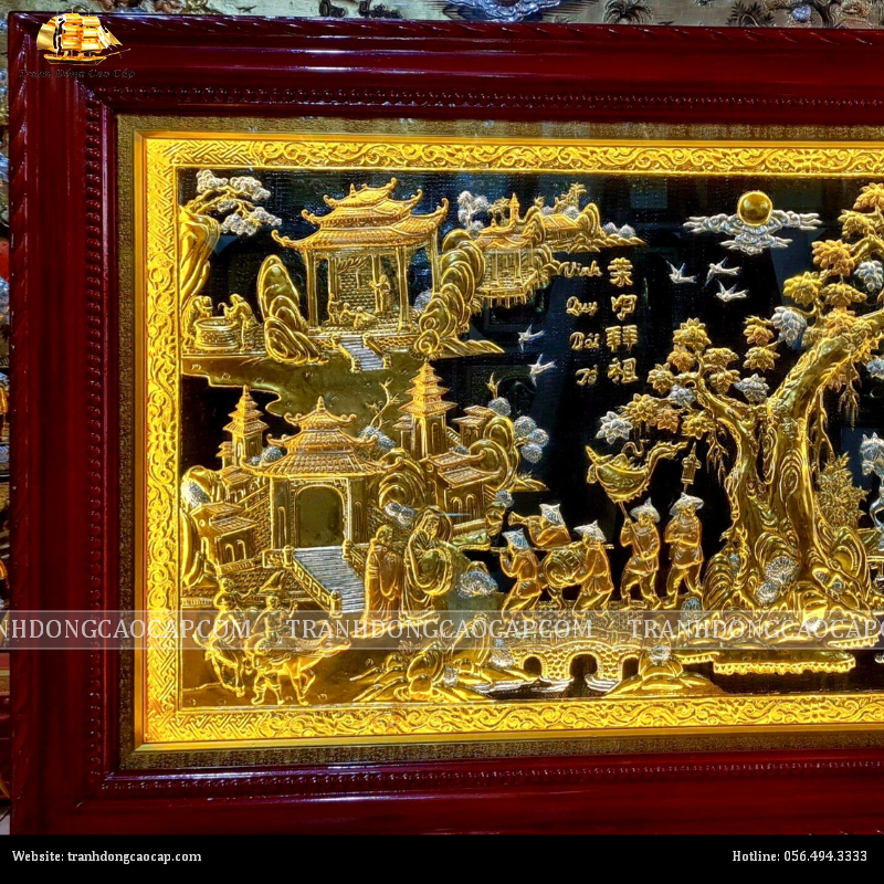 Tranh Vinh Quy Bái Tổ Dát Vàng Bạc ( kích thước 90cm x 170cm ) 