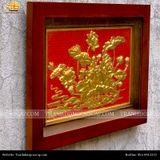  Tranh Hoa Sen 38x54cm mạ vàng 24K nền đỏ khung gỗ sồi 