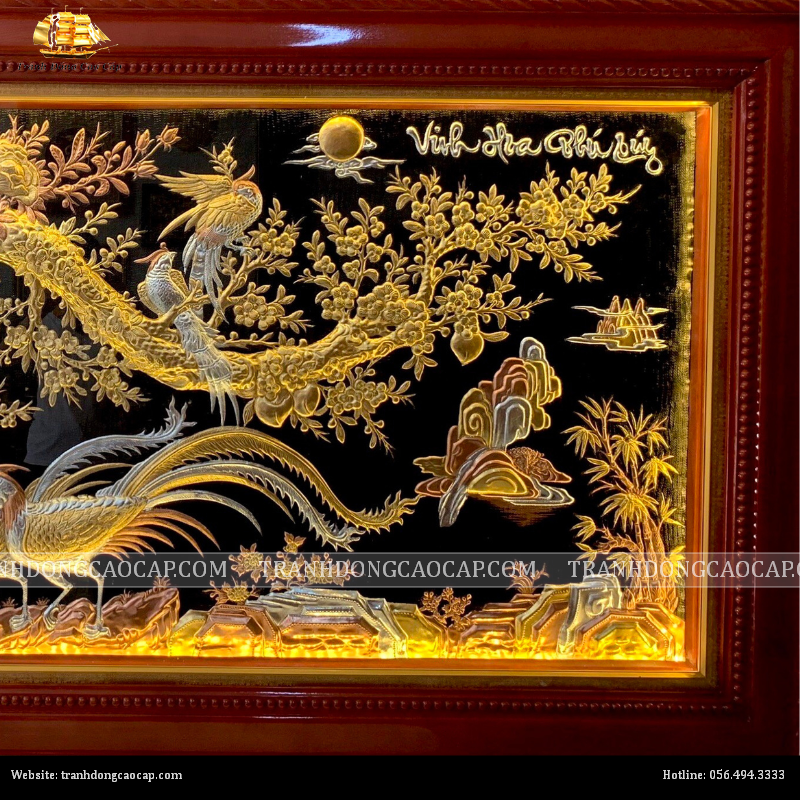  Tranh Đồng Vinh Hoa Phú Quý Dát Vàng Bạc ( kích thước 120cm x 230cm ) 