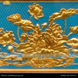  Tranh Hoa Sen 38x54cm mạ vàng 24K nền xanh khung sồi 
