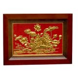 Tranh Hoa Sen 38x54cm mạ vàng 24K nền đỏ khung gỗ sồi 