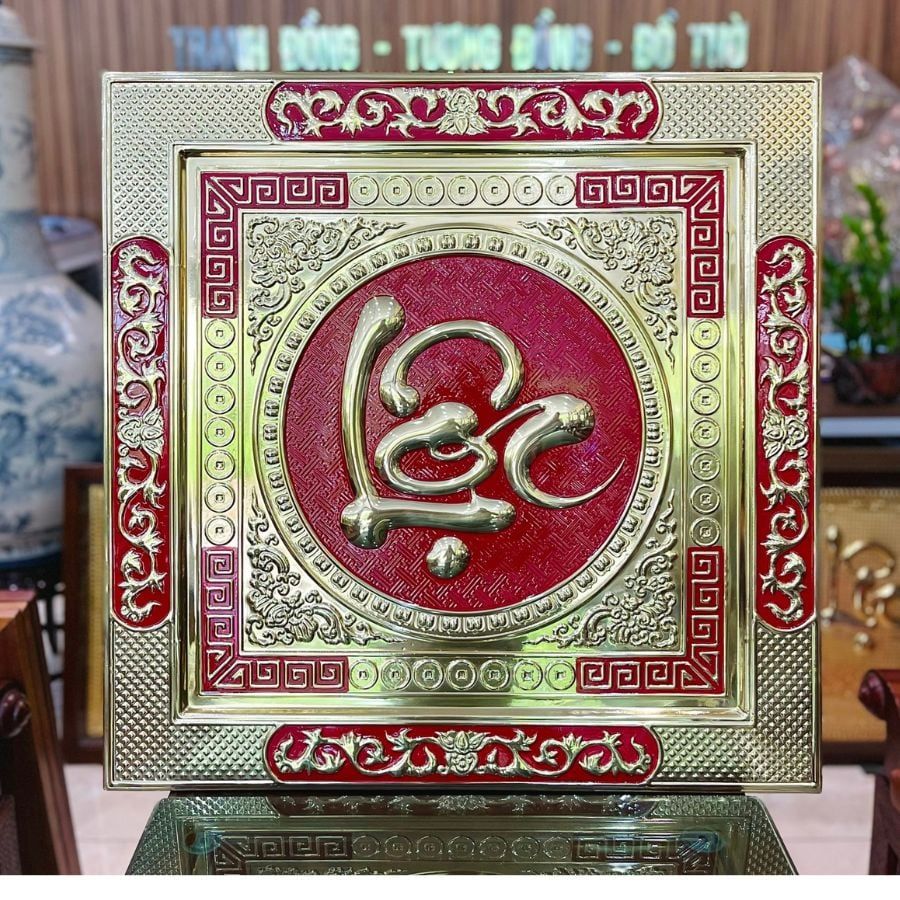  Tranh chữ Lộc đồng vàng kích thước 70x70cm - Tranh Đông cao cấp 