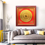  Tranh Trống gò nền đỏ KT 90x90cm - ĐK mặt trống 60cm, mạ vàng 24K 