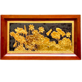  Tranh Hoa Sen kích thước 38x68cm mạ vàng 24K nền đen khung gỗ sồi 