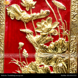  Tranh Hoa Sen 38x54cm nền đỏ,mạ vàng 24K 