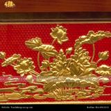  Tranh Hoa Sen 38x54cm mạ vàng 24K nền đỏ khung gỗ sồi 
