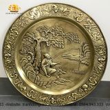  Tranh mâm đồng ngư ông màu giả cổ đường kính 52cm 