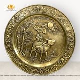  Tranh mâm đồng cậu bé cỡi trâu màu giả cổ đường kính 52cm 