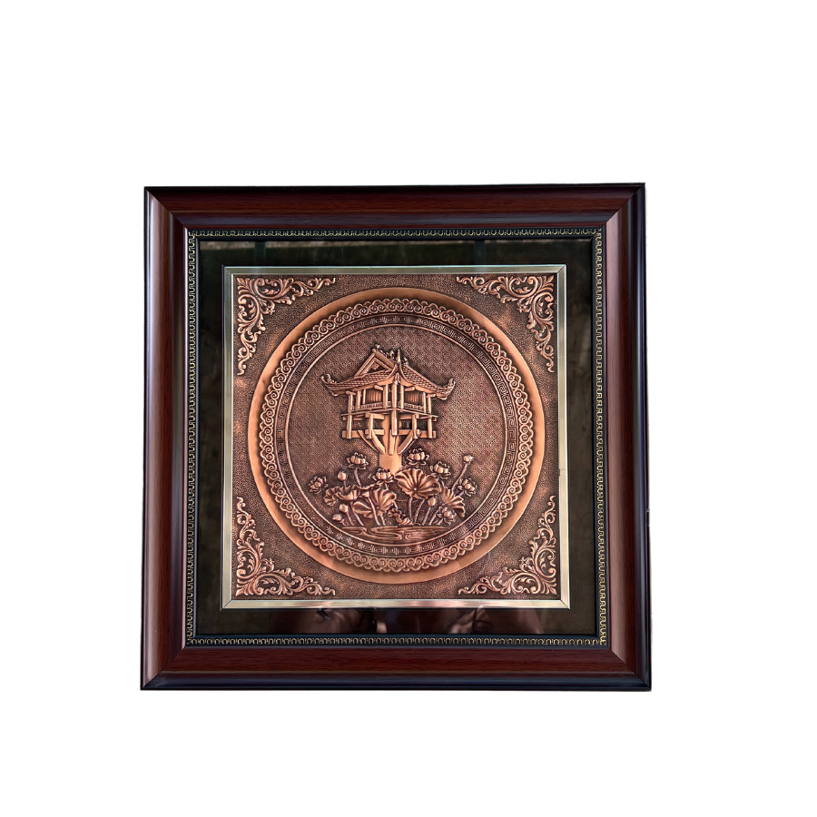  Tranh chùa Một Cột đồng đỏ kích thước 42x42cm - Tranh đồng cao cấp 