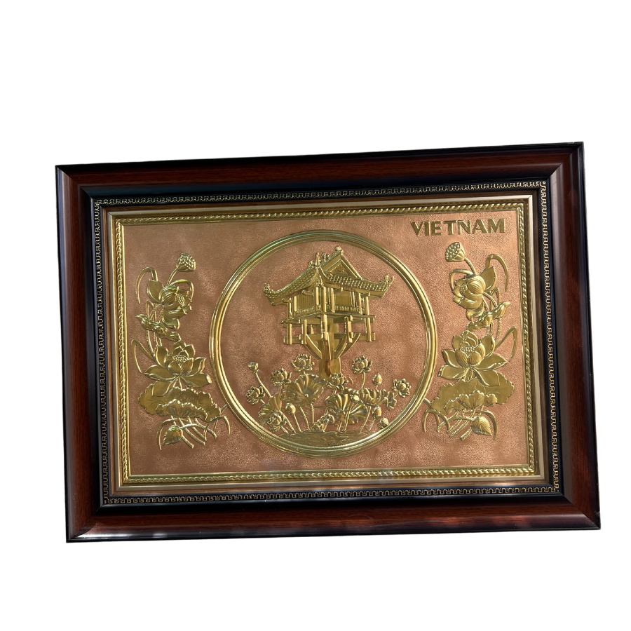  Tranh chùa Một Cột đồng vàng kích thước 38x54cm - Tranh đồng cao cấp 
