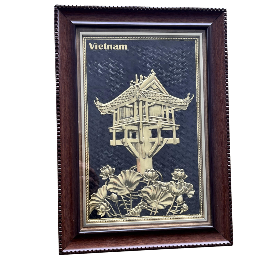  Tranh chùa Một Cột đồng vàng kích thước 28x38cm - Tranh đồng cao cấp 