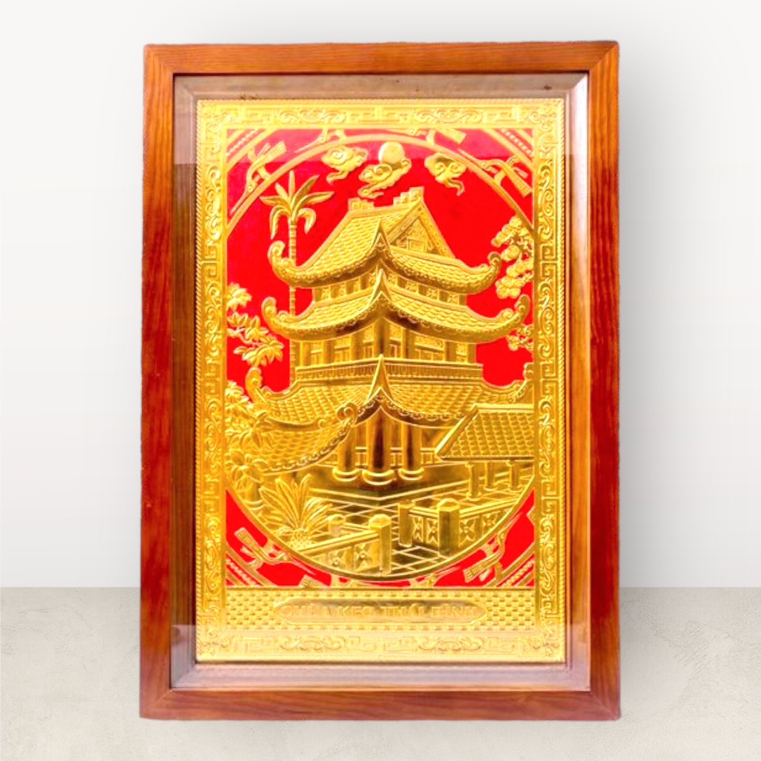  Tranh Chùa Keo Thái Bình đồng vàng mạ vàng 24K 38x54cm mẫu 2 