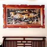  Tranh đồng Mã đáo thành công đồng đỏ dát vàng bạc, khung hương đục 89x176cm 