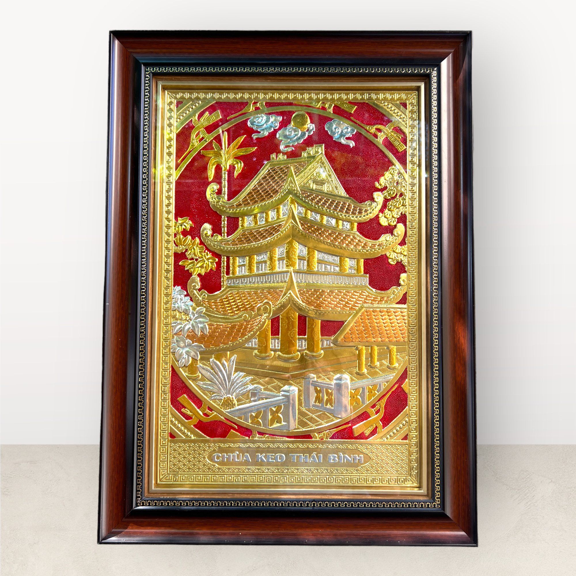  Tranh chùa keo Thái Bình đồng vàng mạ vàng 24K 48x68cm 
