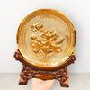  Tranh để bàn hoa sen đĩa đồng vàng mạ vàng 24K đế gỗ đk 20cm mẫu 1 