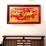  Tranh đồng Mã đáo thành công đồng vàng dát vàng nền đỏ 61x107cm 