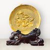  Tranh để bàn hoa sen đĩa đồng vàng đế gỗ đk 20cm mẫu 1 