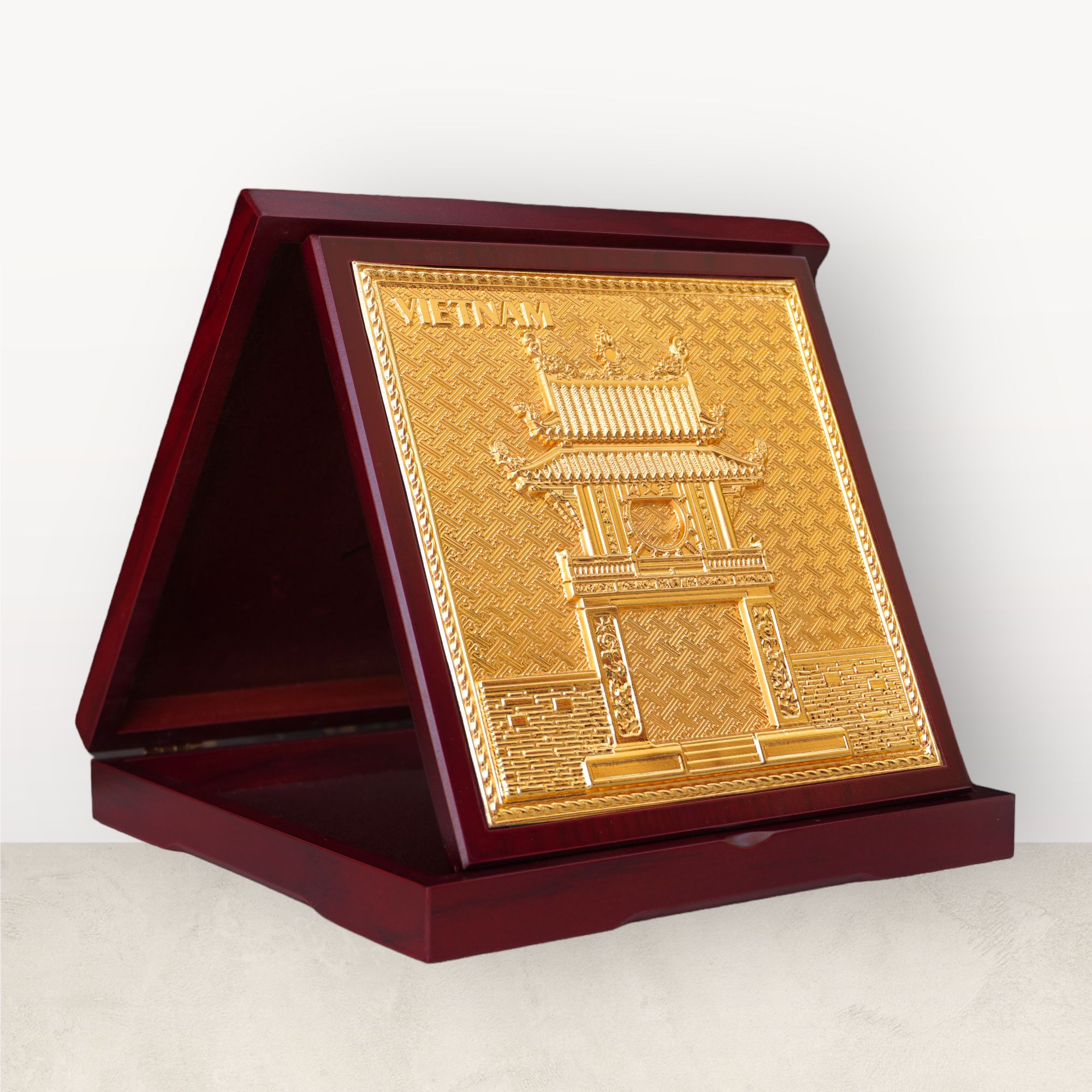 Tranh để bàn Văn Miếu đồng vàng mạ vàng 24K đk 23cm mẫu 1 