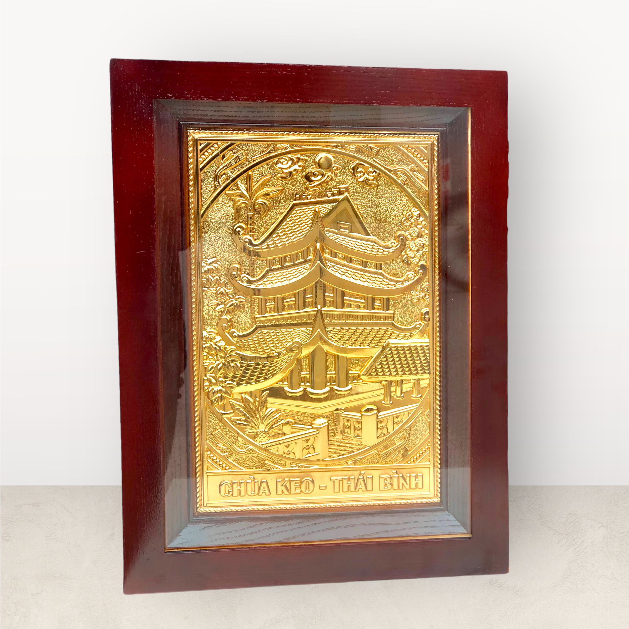  Tranh chùa keo Thái Bình đồng vàng mạ vàng 24K 28x38cm mẫu 1 