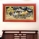  Tranh đồng Mã đáo thành công đồng vàng dát vàng bạc khung hương 127x231cm 