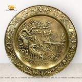  Tranh mâm đồng anh hùng tương ngộ màu giả cổ đường kính 52cm 