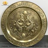  Tranh mâm đồng lý ngư vọng nguyệt màu giả cổ đường kính 57cm 