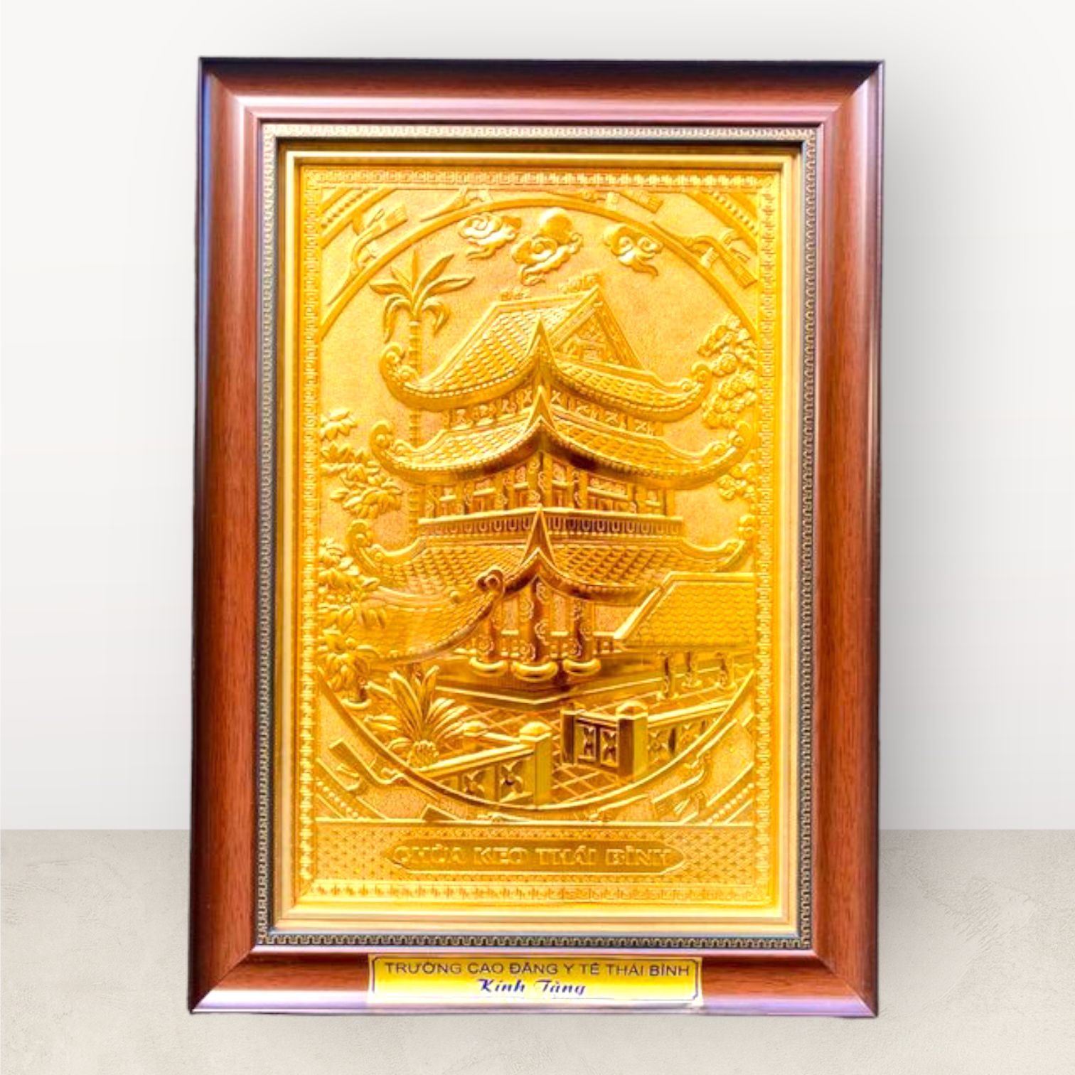  Tranh Chùa Keo Thái Bình đồng vàng mạ vàng 24K 38x54cm mẫu 3 