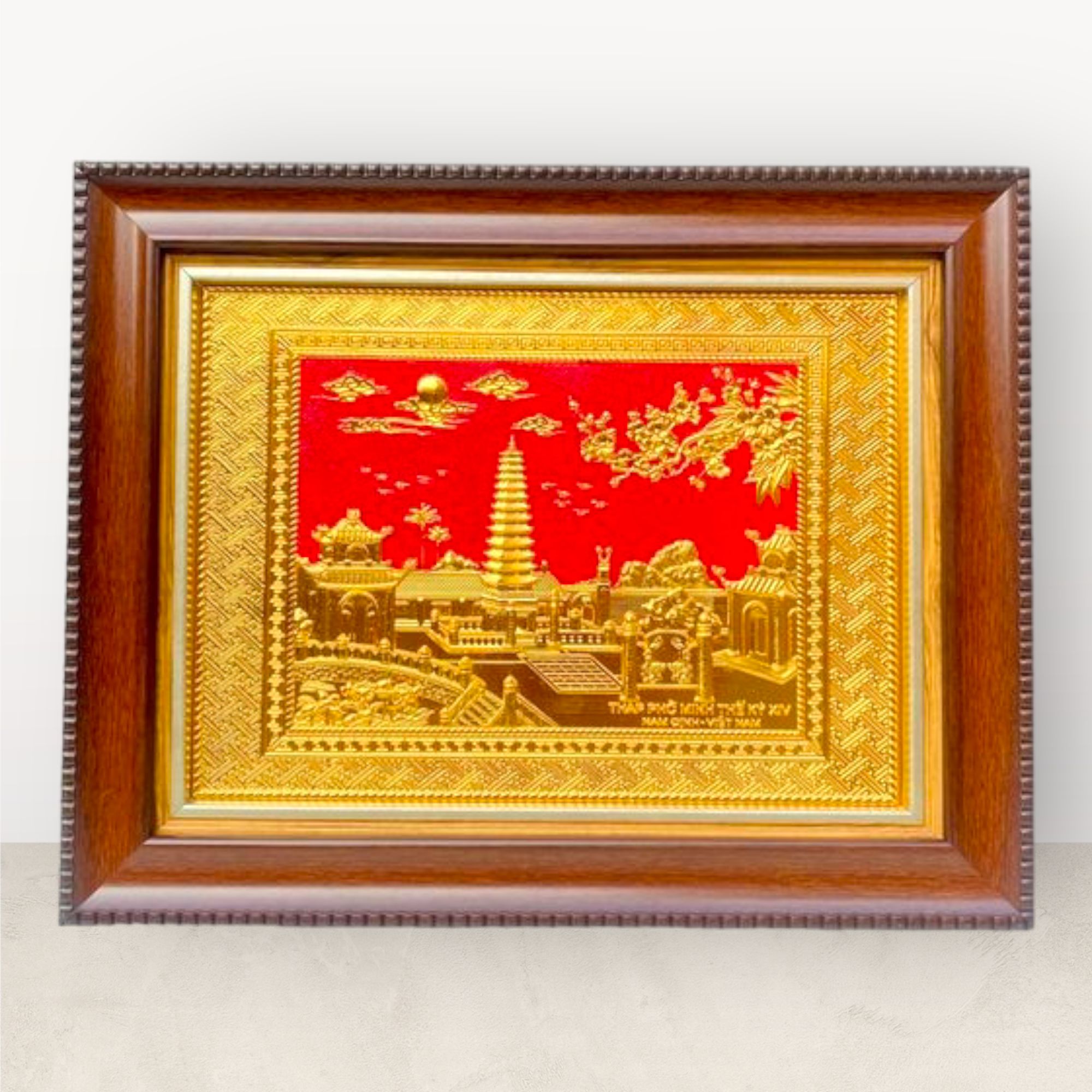  Tranh Tháp Phổ Minh thế kỉ XIV đồng vàng mạ vàng 24K 28x34cm mẫu 2 