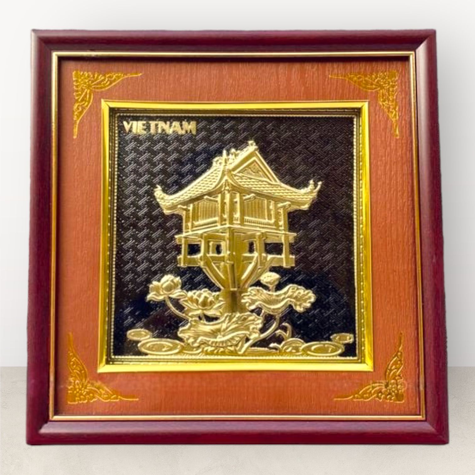  Tranh để bàn Chùa Một Cột đồng vàng 26x26cm mẫu 3 