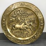  Tranh mâm đồng song mã màu giả cổ đường kính 52cm 