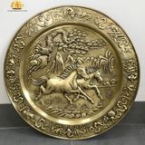  Tranh mâm đồng song mã màu giả cổ đường kính 52cm 