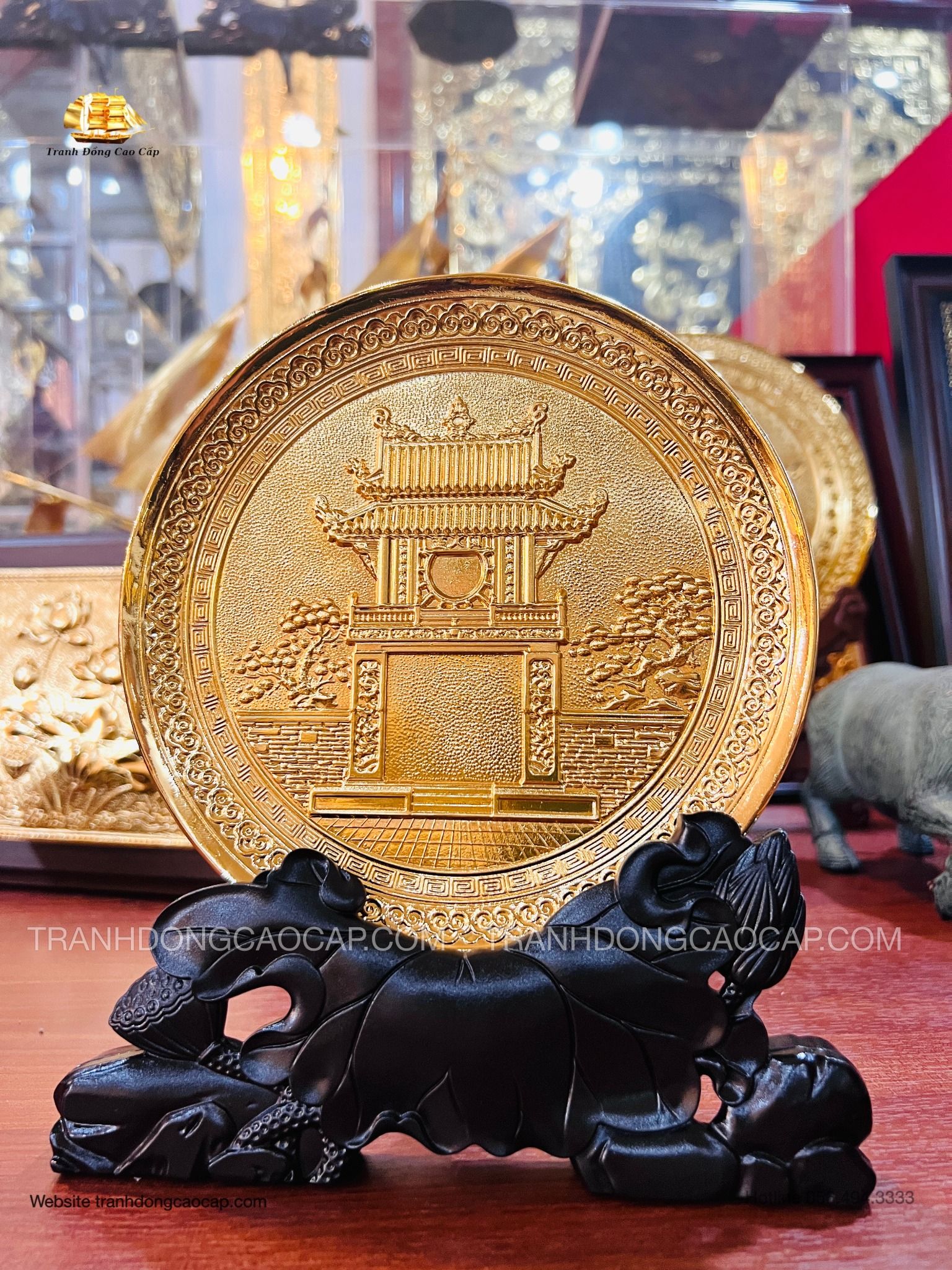  Tranh Đĩa Khuê Văn Các Mạ Vàng 24k Để Bàn ( đường kính 19cm ) 