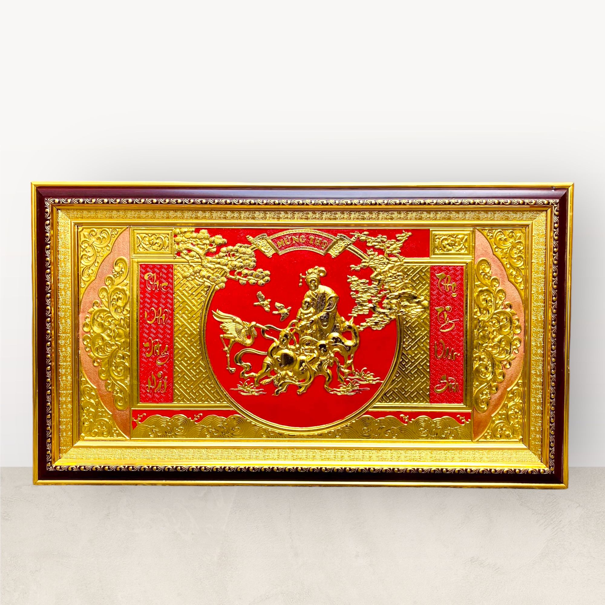  Tranh Mừng thọ bà dát vàng 38x68cm 