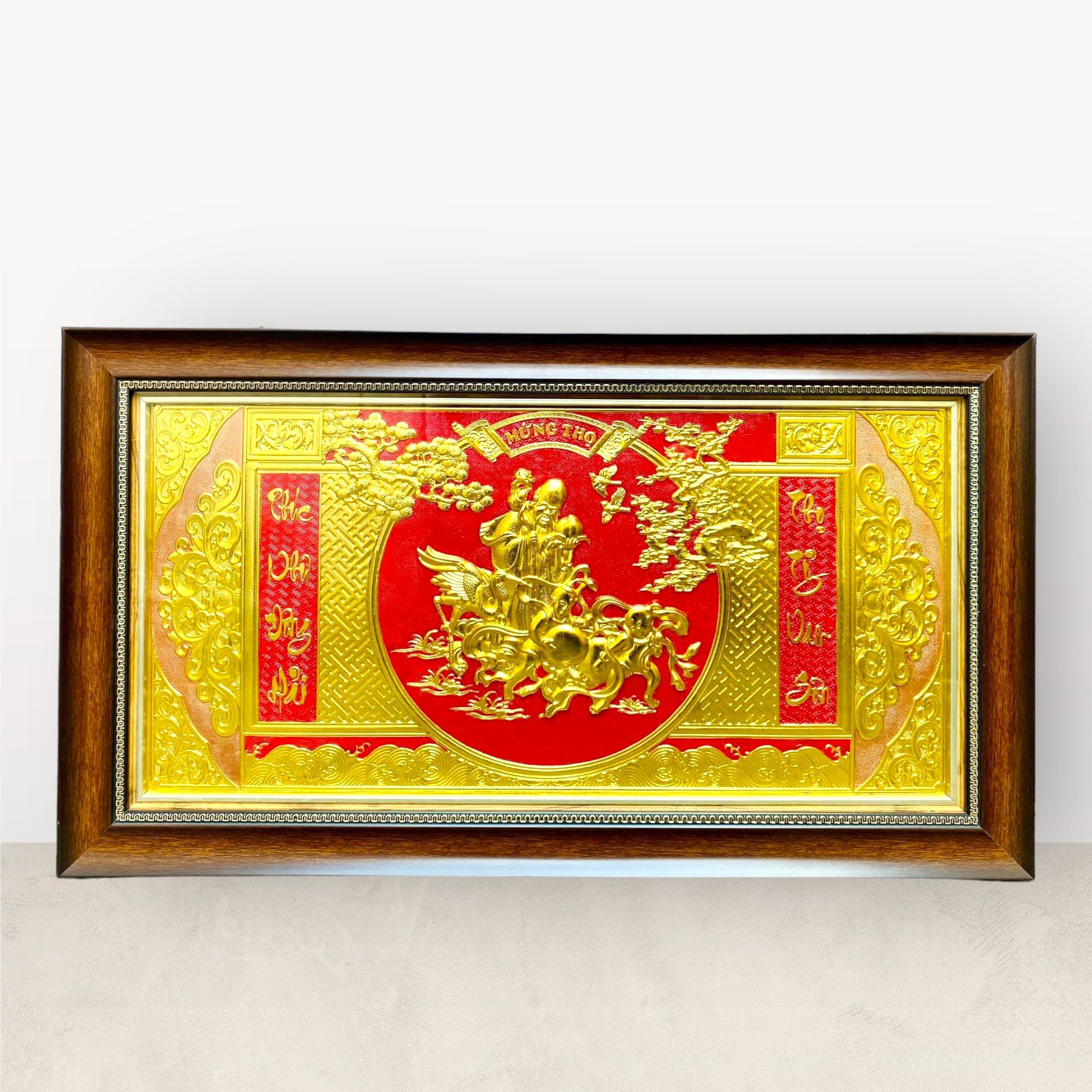  Tranh Mừng thọ ông dát vàng 38x68cm 