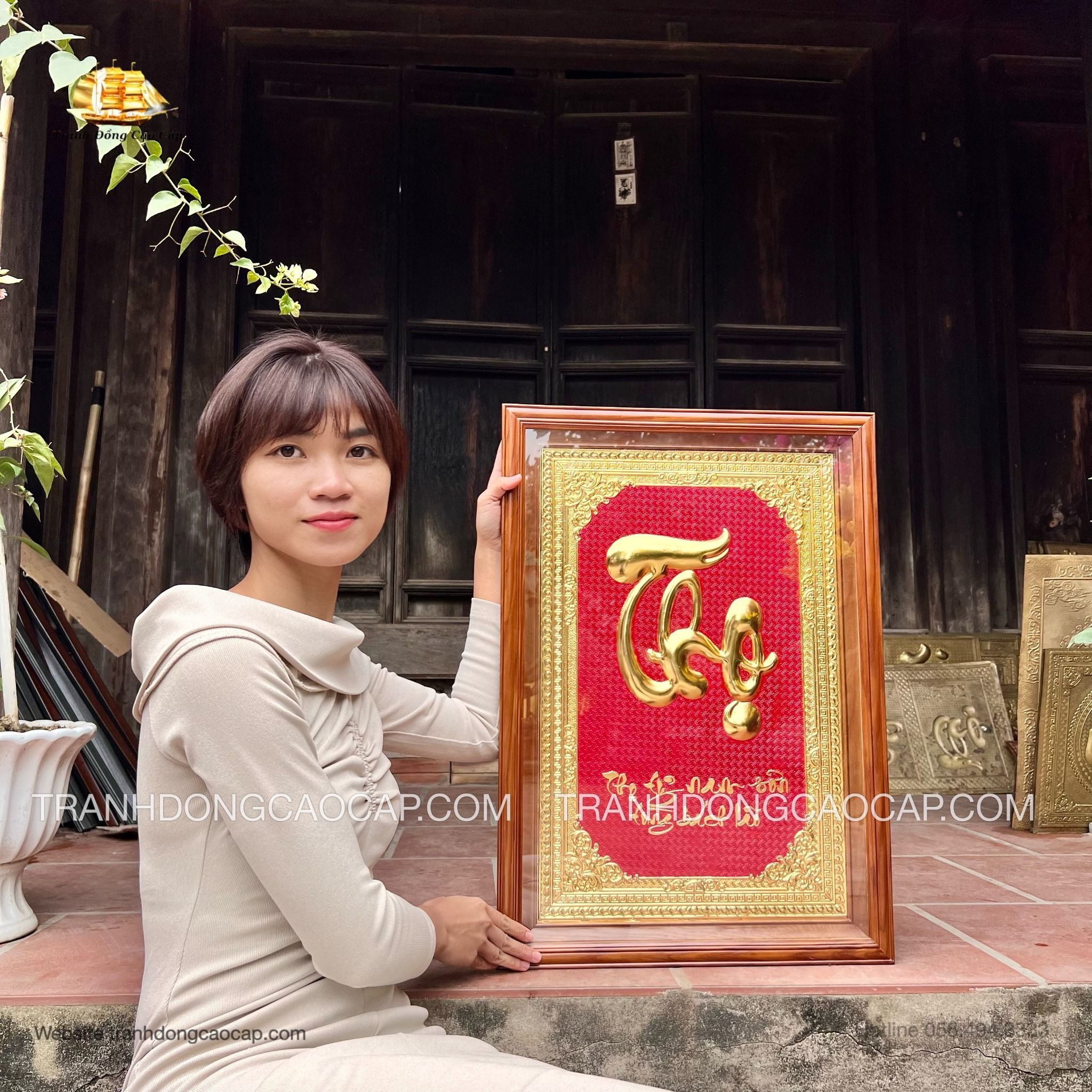  Tranh Chữ Thọ Mạ Vàng 24k ( kích thước 48cm x 68cm) 