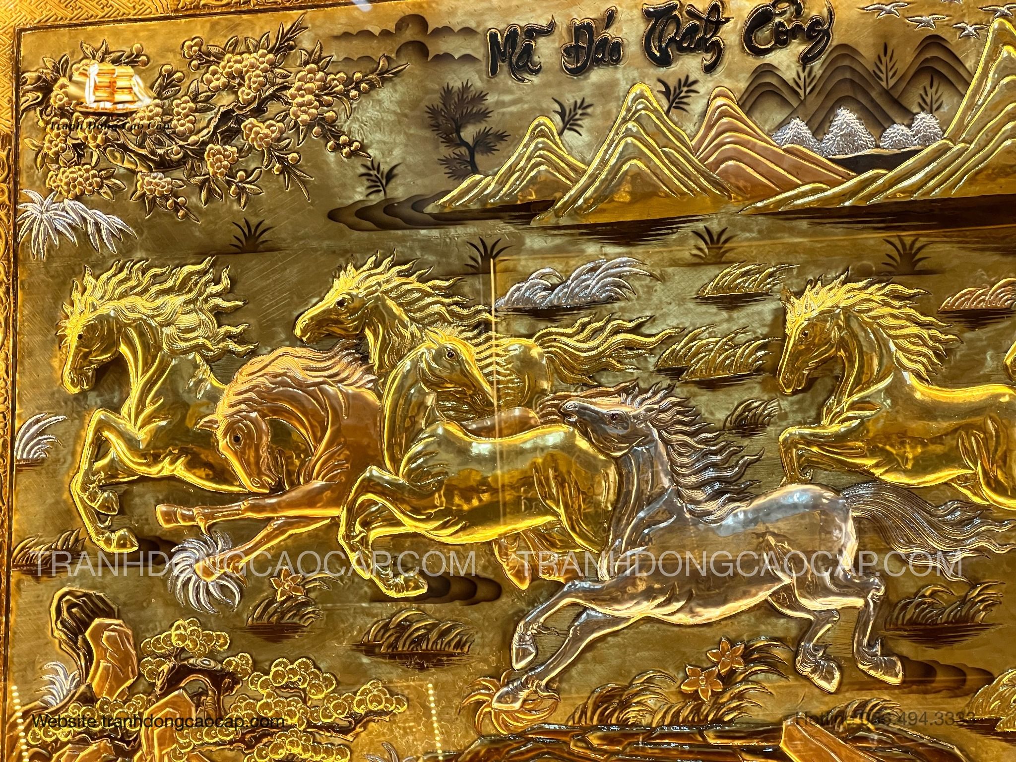  Tranh Mã Đáo Thành Công Dát Vàng Bạc ( kích thước 90cm x 170cm ) 