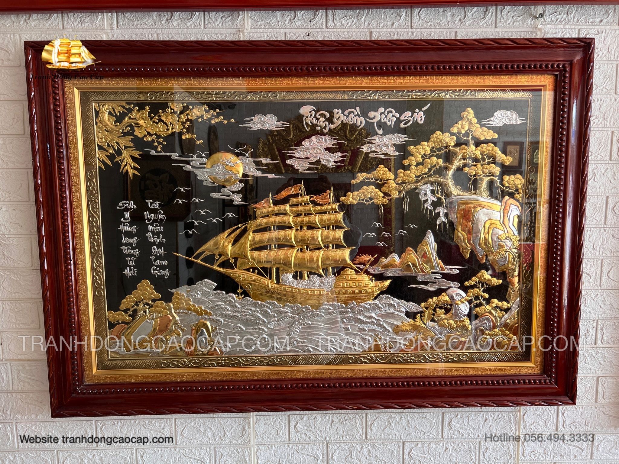  Tranh Thuận Buồm Xuôi Gió Dát Vàng Bạc ( kích thước 68cm x 120cm ) 