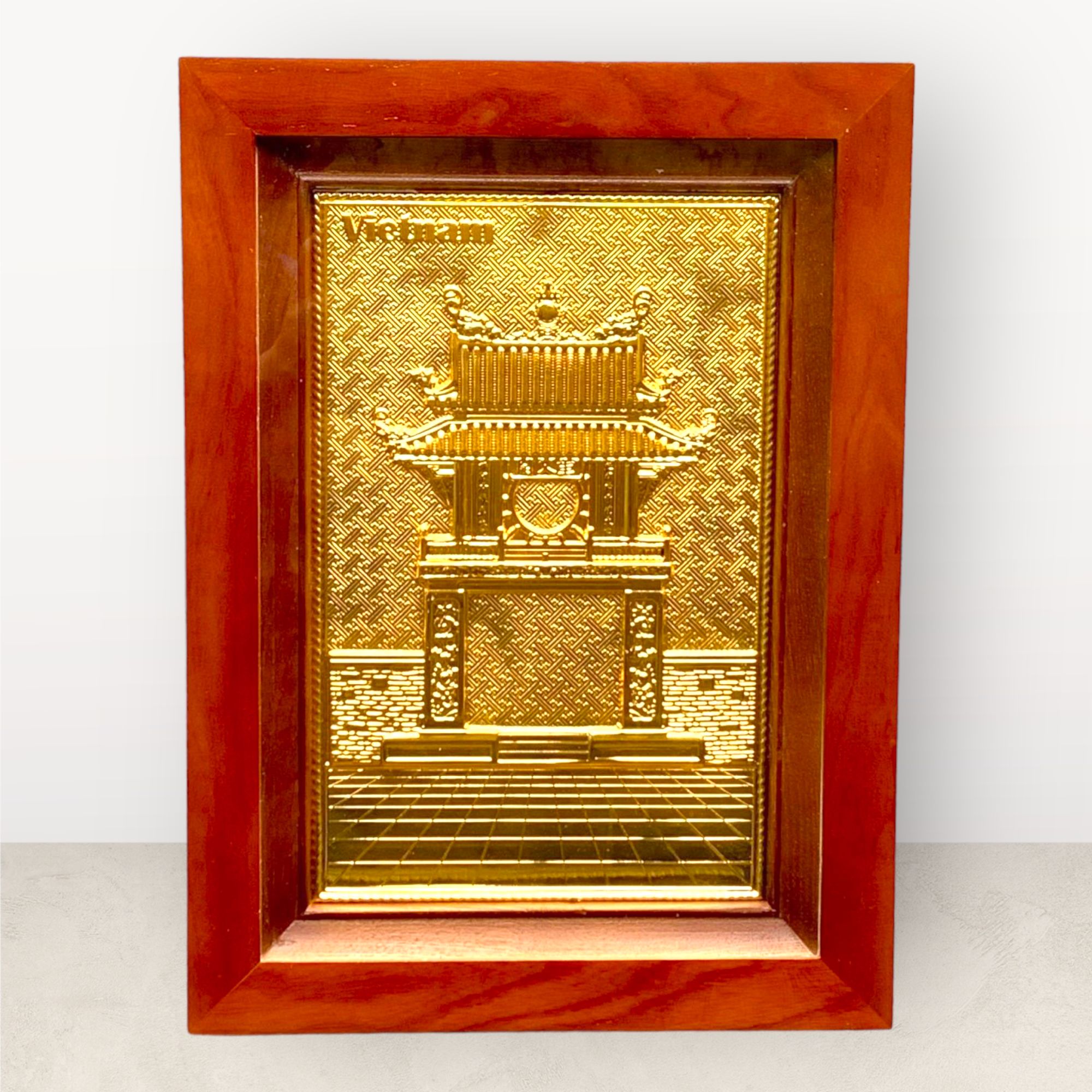  Tranh Văn Miếu đồng vàng mạ vàng 24K 28x38cm 
