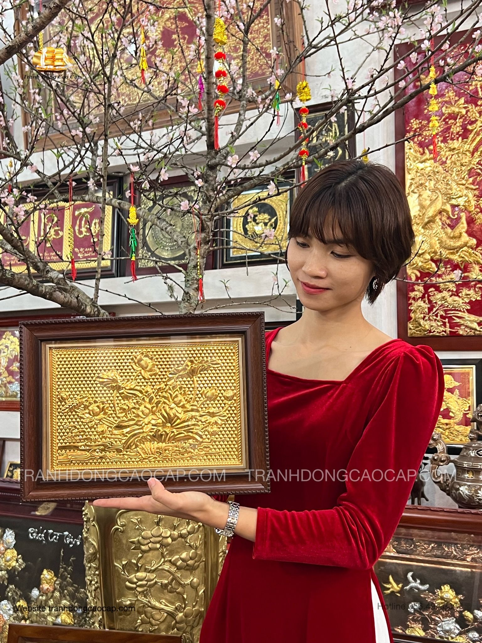  Tranh Hoa Sen Mạ Vàng 24K Treo Tường ( kích thước 28cm x 38cm ) 
