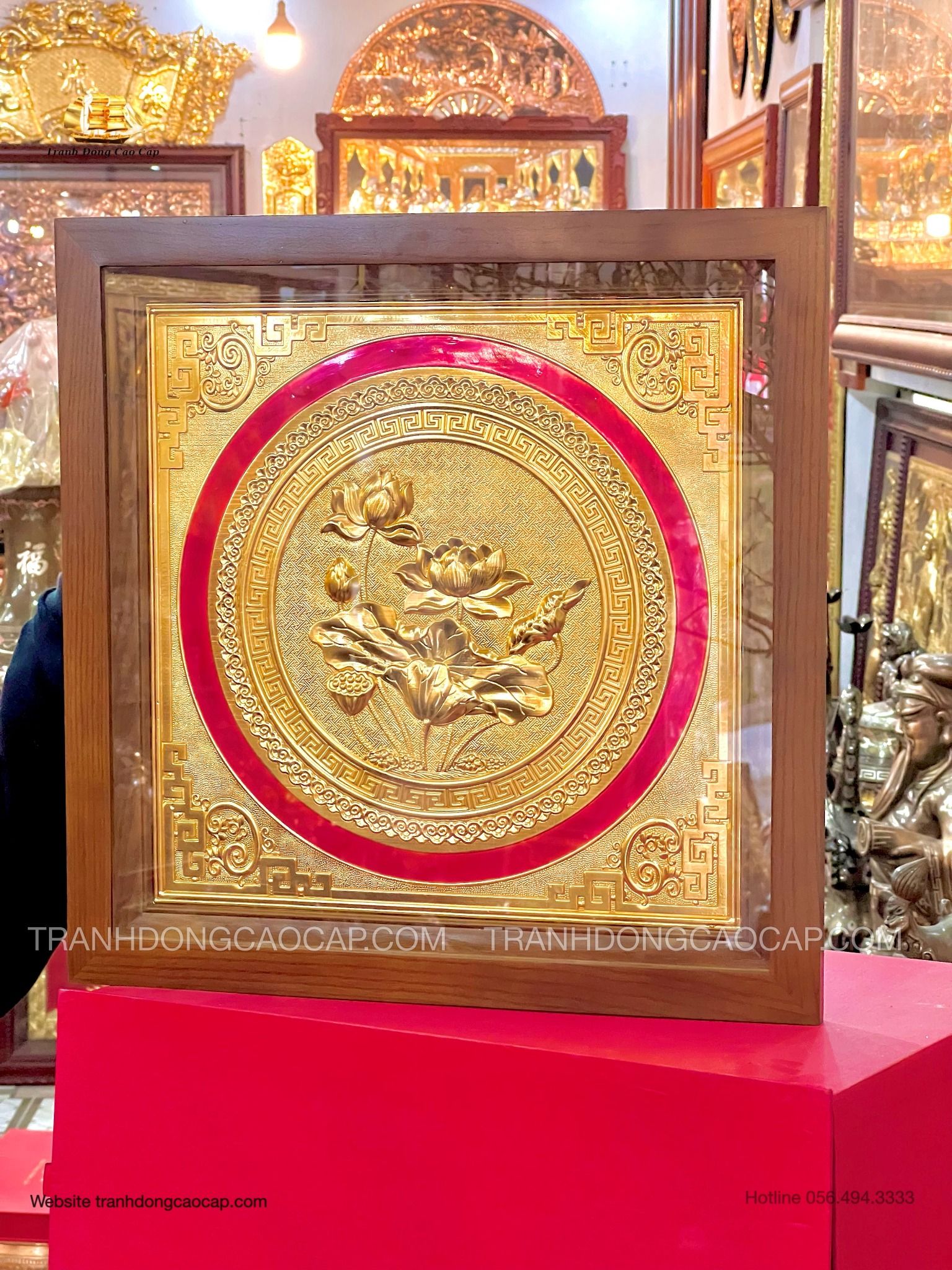 Tranh Hoa Sen Mạ Vàng 24K ( kích thước 48cm x 48cm ) 
