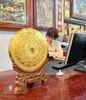  Tranh Trống Đồng Mạ Vàng 24K Để Bàn ( đường kính 30cm, tổng chiều cao 42cm ) 