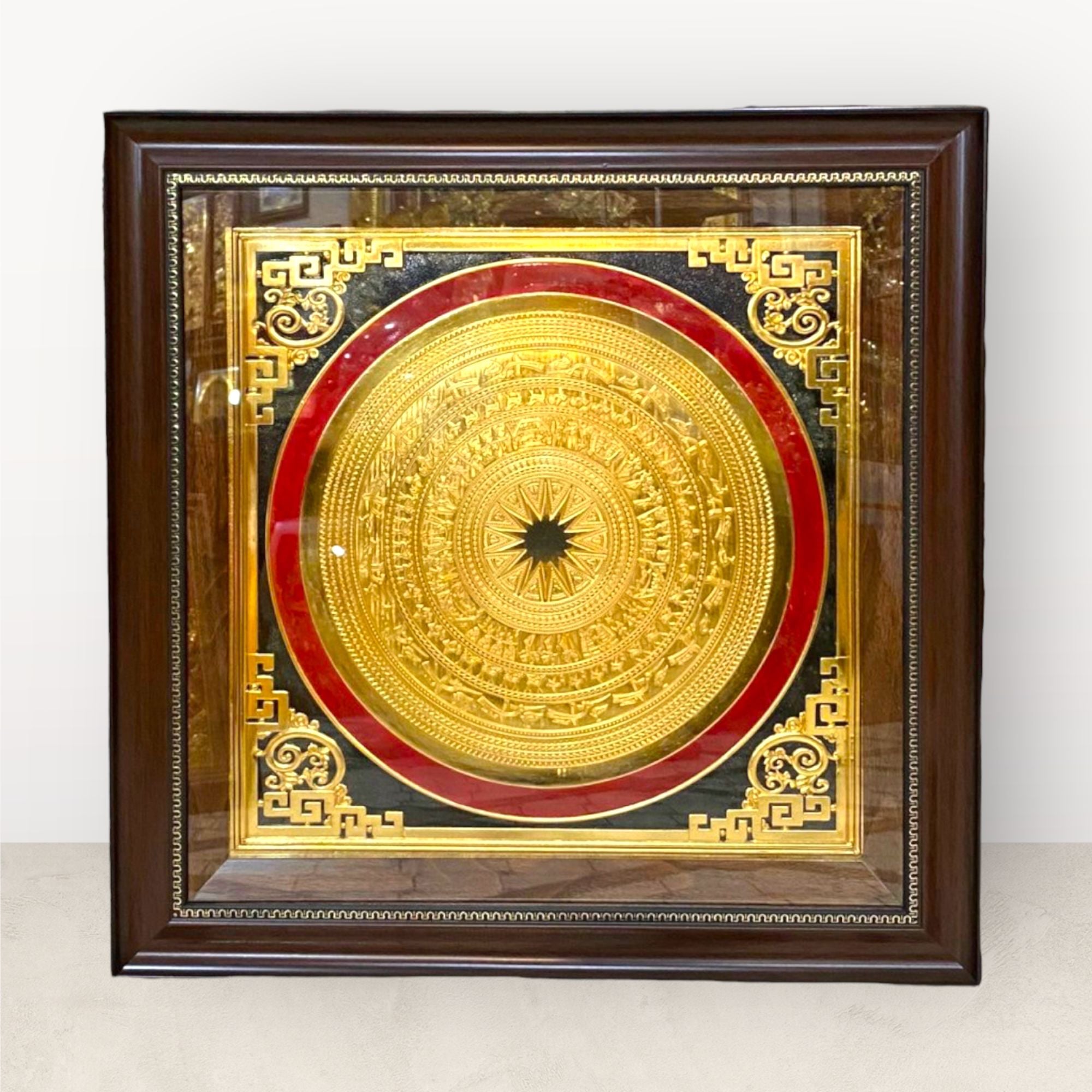  Tranh mặt trống đồng vàng mạ vàng 24K 52x52cm 