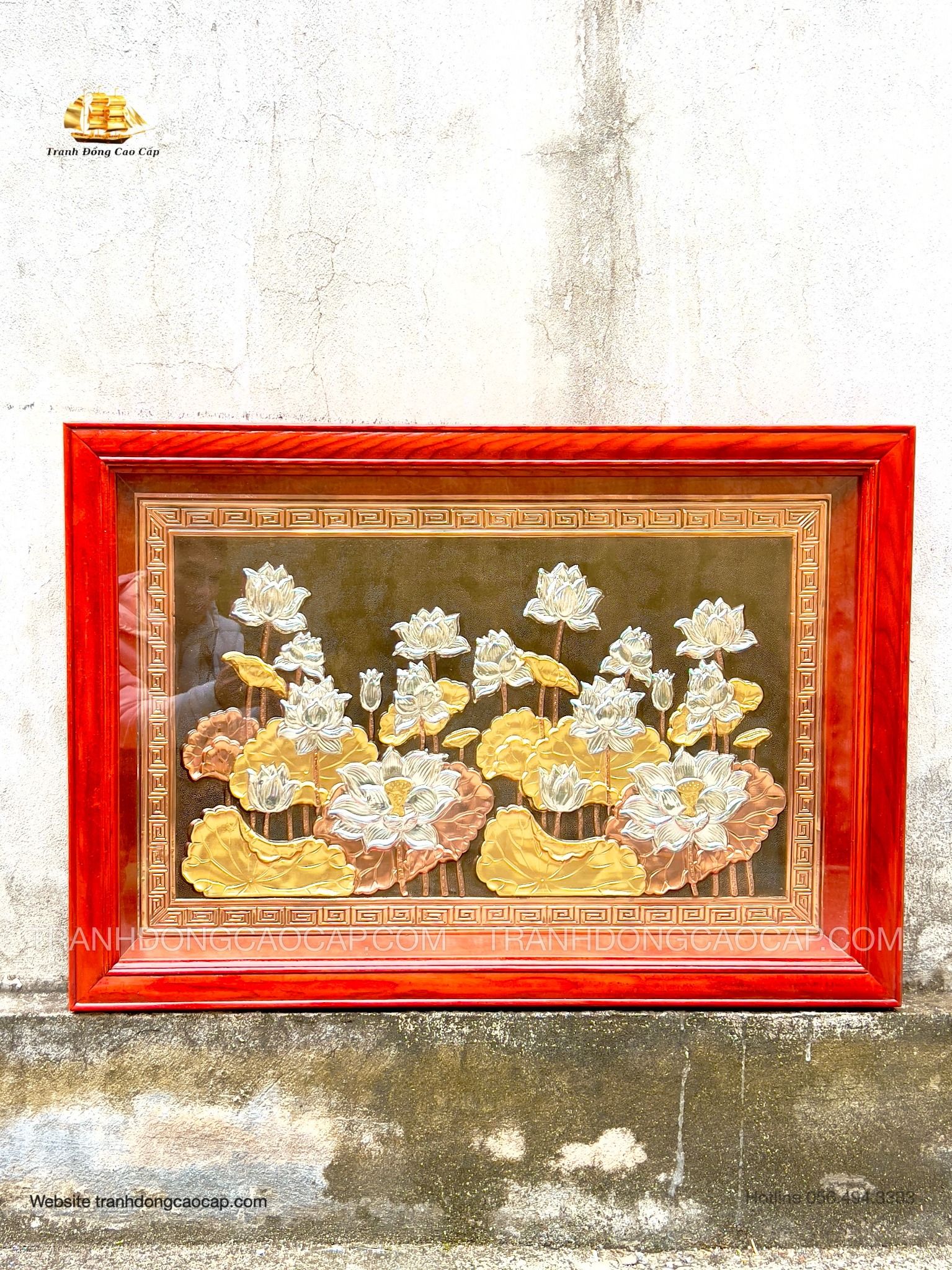  Tranh Hoa Sen Dát Vàng Bạc Treo Tường ( kích thước 61cm x 88cm ) 