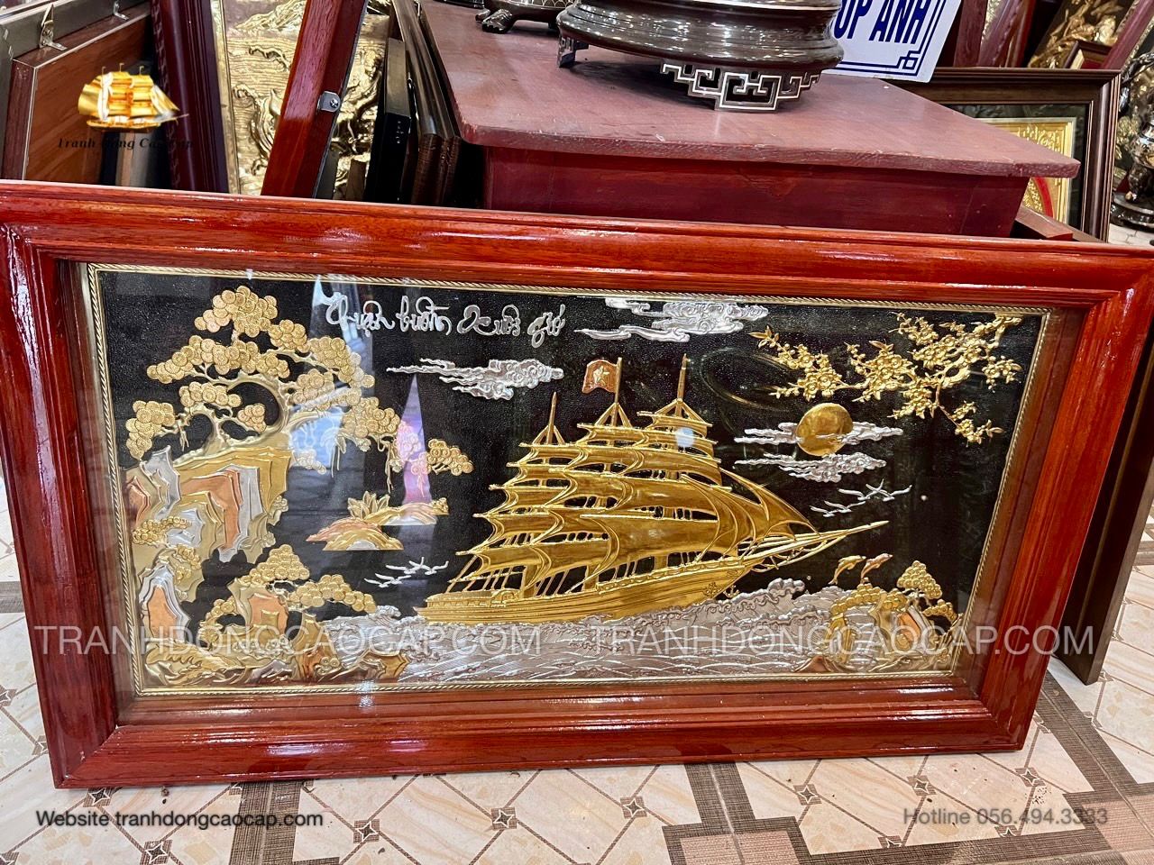  Tranh Thuận Buồm Xuôi Gió Dát Vàng Bạc ( kích thước 50cm x 90cm ) 