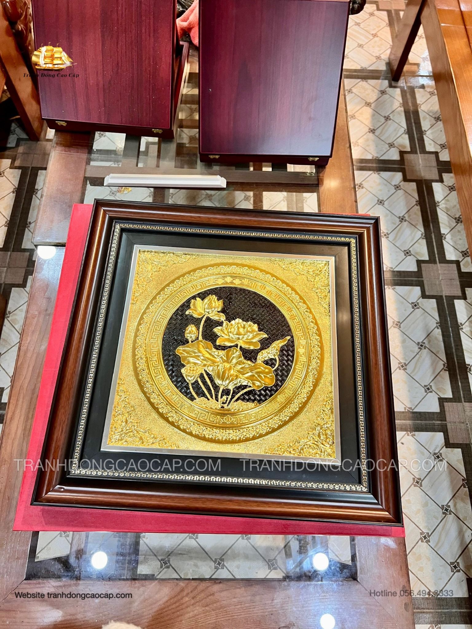  Tranh Hoa Sen Mạ Vàng 24K ( kích thước 42cm x 42cm ) 